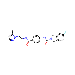 Cc1ccnn1CCNC(=O)c1ccc(NC(=O)N2Cc3ccc(F)cc3C2)cc1 ZINC000167980345