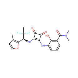 Cc1ccoc1[C@H](Nc1c(Nc2cccc(C(=O)N(C)C)c2O)c(=O)c1=O)C(C)(F)F ZINC000101176714