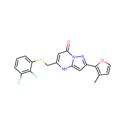 Cc1ccoc1-c1cc2[nH]c(CSc3cccc(F)c3F)cc(=O)n2n1 ZINC000103224611