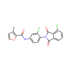 Cc1ccoc1C(=O)Nc1ccc(N2C(=O)c3cccc(Cl)c3C2=O)c(Cl)c1 ZINC000473153582