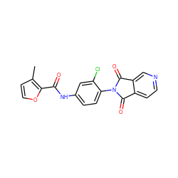 Cc1ccoc1C(=O)Nc1ccc(N2C(=O)c3ccncc3C2=O)c(Cl)c1 ZINC000473153907