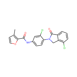 Cc1ccoc1C(=O)Nc1ccc(N2Cc3c(Cl)cccc3C2=O)c(Cl)c1 ZINC000653740622