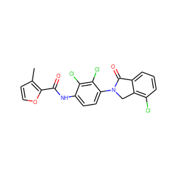 Cc1ccoc1C(=O)Nc1ccc(N2Cc3c(Cl)cccc3C2=O)c(Cl)c1Cl ZINC000653718491