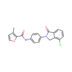 Cc1ccoc1C(=O)Nc1ccc(N2Cc3c(Cl)cccc3C2=O)cc1 ZINC000653747381