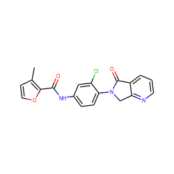 Cc1ccoc1C(=O)Nc1ccc(N2Cc3ncccc3C2=O)c(Cl)c1 ZINC000653746731