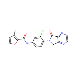 Cc1ccoc1C(=O)Nc1ccc(N2Cc3nccnc3C2=O)c(Cl)c1 ZINC000653747382