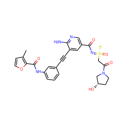 Cc1ccoc1C(=O)Nc1cccc(C#Cc2cc(C(=O)N=[S@@](C)(=O)CC(=O)N3CC[C@H](O)C3)cnc2N)c1 ZINC001772621577