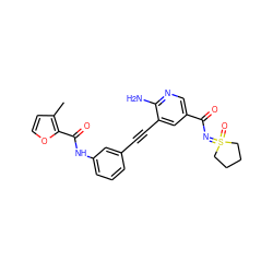 Cc1ccoc1C(=O)Nc1cccc(C#Cc2cc(C(=O)N=S3(=O)CCCC3)cnc2N)c1 ZINC001772638867