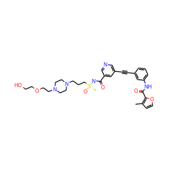 Cc1ccoc1C(=O)Nc1cccc(C#Cc2cncc(C(=O)N=[S@@](C)(=O)CCCN3CCN(CCOCCO)CC3)c2)c1 ZINC001772582725