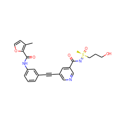 Cc1ccoc1C(=O)Nc1cccc(C#Cc2cncc(C(=O)N=[S@](C)(=O)CCCO)c2)c1 ZINC001772625717