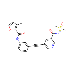 Cc1ccoc1C(=O)Nc1cccc(C#Cc2cncc(C(=O)N=S(C)(C)=O)c2)c1 ZINC001772590030