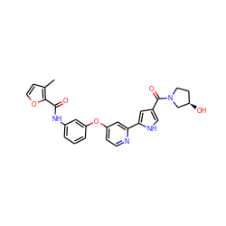 Cc1ccoc1C(=O)Nc1cccc(Oc2ccnc(-c3cc(C(=O)N4CC[C@@H](O)C4)c[nH]3)c2)c1 ZINC000116238010