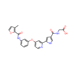 Cc1ccoc1C(=O)Nc1cccc(Oc2ccnc(-c3cc(C(=O)NCC(=O)O)c[nH]3)c2)c1 ZINC000116238188