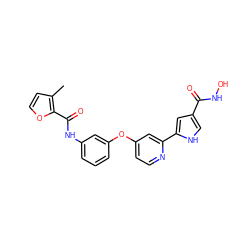 Cc1ccoc1C(=O)Nc1cccc(Oc2ccnc(-c3cc(C(=O)NO)c[nH]3)c2)c1 ZINC000116233704