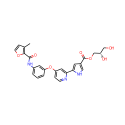 Cc1ccoc1C(=O)Nc1cccc(Oc2ccnc(-c3cc(C(=O)OC[C@@H](O)CO)c[nH]3)c2)c1 ZINC000116235448