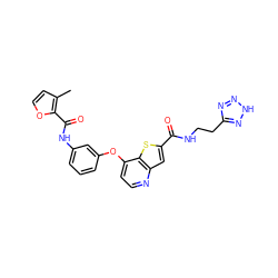 Cc1ccoc1C(=O)Nc1cccc(Oc2ccnc3cc(C(=O)NCCc4nn[nH]n4)sc23)c1 ZINC000219987649