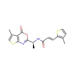 Cc1ccsc1/C=C/C(=O)N[C@@H](C)c1nc2scc(C)c2c(=O)o1 ZINC000027519075