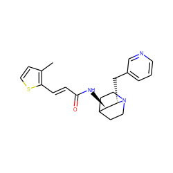 Cc1ccsc1/C=C/C(=O)N[C@@H]1C2CCN(CC2)[C@H]1Cc1cccnc1 ZINC000095580382