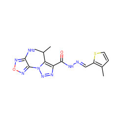 Cc1ccsc1/C=N/NC(=O)c1nnn(-c2nonc2N)c1C(C)C ZINC000002398482