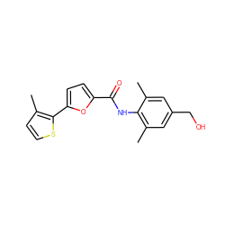 Cc1ccsc1-c1ccc(C(=O)Nc2c(C)cc(CO)cc2C)o1 ZINC000071331551