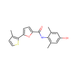 Cc1ccsc1-c1ccc(C(=O)Nc2c(C)cc(O)cc2C)o1 ZINC000071410885