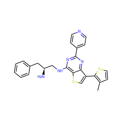 Cc1ccsc1-c1csc2c(NC[C@@H](N)Cc3ccccc3)nc(-c3ccncc3)nc12 ZINC000223669787