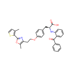 Cc1ccsc1-c1nc(CCOc2ccc(C[C@H](Nc3ccccc3C(=O)c3ccccc3)C(=O)O)cc2)c(C)o1 ZINC000012358082