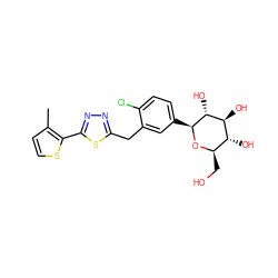 Cc1ccsc1-c1nnc(Cc2cc([C@@H]3O[C@H](CO)[C@@H](O)[C@H](O)[C@H]3O)ccc2Cl)s1 ZINC000045335509