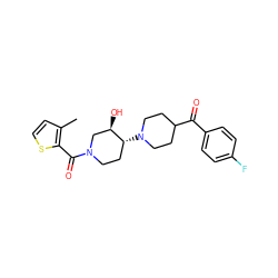 Cc1ccsc1C(=O)N1CC[C@@H](N2CCC(C(=O)c3ccc(F)cc3)CC2)[C@H](O)C1 ZINC000084688578