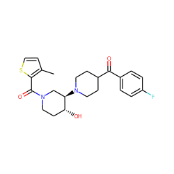 Cc1ccsc1C(=O)N1CC[C@@H](O)[C@H](N2CCC(C(=O)c3ccc(F)cc3)CC2)C1 ZINC000084689068