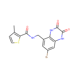 Cc1ccsc1C(=O)NCc1cc(Br)cc2[nH]c(=O)c(=O)[nH]c12 ZINC000027555507