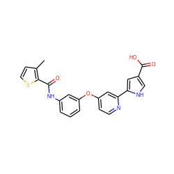 Cc1ccsc1C(=O)Nc1cccc(Oc2ccnc(-c3cc(C(=O)O)c[nH]3)c2)c1 ZINC000116235463