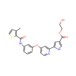 Cc1ccsc1C(=O)Nc1cccc(Oc2ccnc(-c3cc(C(=O)OCCO)c[nH]3)c2)c1 ZINC000169130417