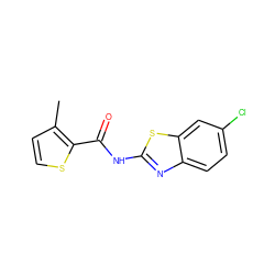 Cc1ccsc1C(=O)Nc1nc2ccc(Cl)cc2s1 ZINC000007486038