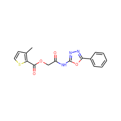 Cc1ccsc1C(=O)OCC(=O)Nc1nnc(-c2ccccc2)o1 ZINC000005967370