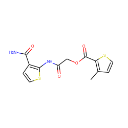 Cc1ccsc1C(=O)OCC(=O)Nc1sccc1C(N)=O ZINC000003448134