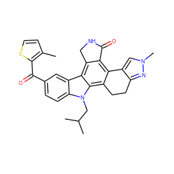 Cc1ccsc1C(=O)c1ccc2c(c1)c1c3c(c4c(c1n2CC(C)C)CCc1nn(C)cc1-4)C(=O)NC3 ZINC000029125819