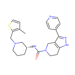 Cc1ccsc1CN1CCC[C@@H](NC(=O)N2CCc3[nH]nc(-c4ccncc4)c3C2)C1 ZINC000145883615