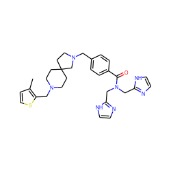 Cc1ccsc1CN1CCC2(CC1)CCN(Cc1ccc(C(=O)N(Cc3ncc[nH]3)Cc3ncc[nH]3)cc1)C2 ZINC000117138036