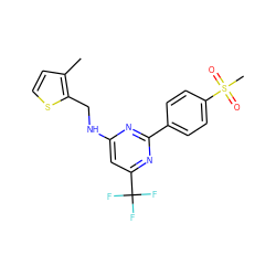 Cc1ccsc1CNc1cc(C(F)(F)F)nc(-c2ccc(S(C)(=O)=O)cc2)n1 ZINC000029131960