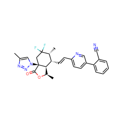 Cc1cn([C@@]23CC(F)(F)[C@H](C)[C@H](/C=C/c4ccc(-c5ccccc5C#N)cn4)[C@H]2[C@@H](C)OC3=O)nn1 ZINC001772603960