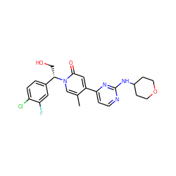 Cc1cn([C@@H](CO)c2ccc(Cl)c(F)c2)c(=O)cc1-c1ccnc(NC2CCOCC2)n1 ZINC000144878457