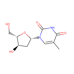 Cc1cn([C@@H]2C[C@@H](O)[C@H](CO)O2)c(=O)[nH]c1=O ZINC000000002159