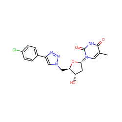 Cc1cn([C@@H]2C[C@H](O)[C@@H](Cn3cc(-c4ccc(Cl)cc4)nn3)O2)c(=O)[nH]c1=O ZINC000073197610