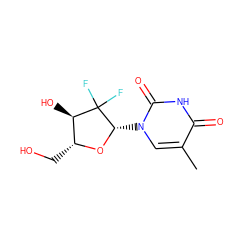 Cc1cn([C@@H]2O[C@H](CO)[C@@H](O)C2(F)F)c(=O)[nH]c1=O ZINC000035856315