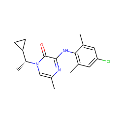 Cc1cn([C@H](C)C2CC2)c(=O)c(Nc2c(C)cc(Cl)cc2C)n1 ZINC000043069753