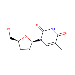 Cc1cn([C@H]2C=C[C@@H](CO)O2)c(=O)[nH]c1=O ZINC000000137884