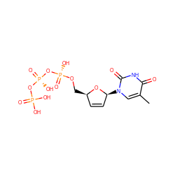 Cc1cn([C@H]2C=C[C@@H](CO[P@](=O)(O)O[P@@](=O)(O)OP(=O)(O)O)O2)c(=O)[nH]c1=O ZINC000012502783