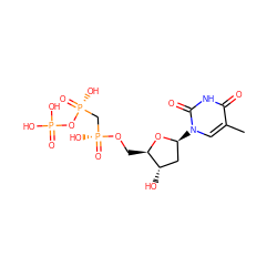 Cc1cn([C@H]2C[C@H](O)[C@@H](CO[P@](=O)(O)C[P@@](=O)(O)OP(=O)(O)O)O2)c(=O)[nH]c1=O ZINC000034624488