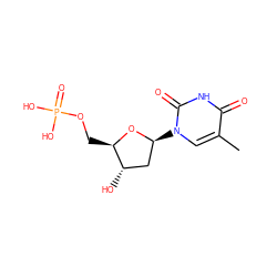 Cc1cn([C@H]2C[C@H](O)[C@@H](COP(=O)(O)O)O2)c(=O)[nH]c1=O ZINC000001678872